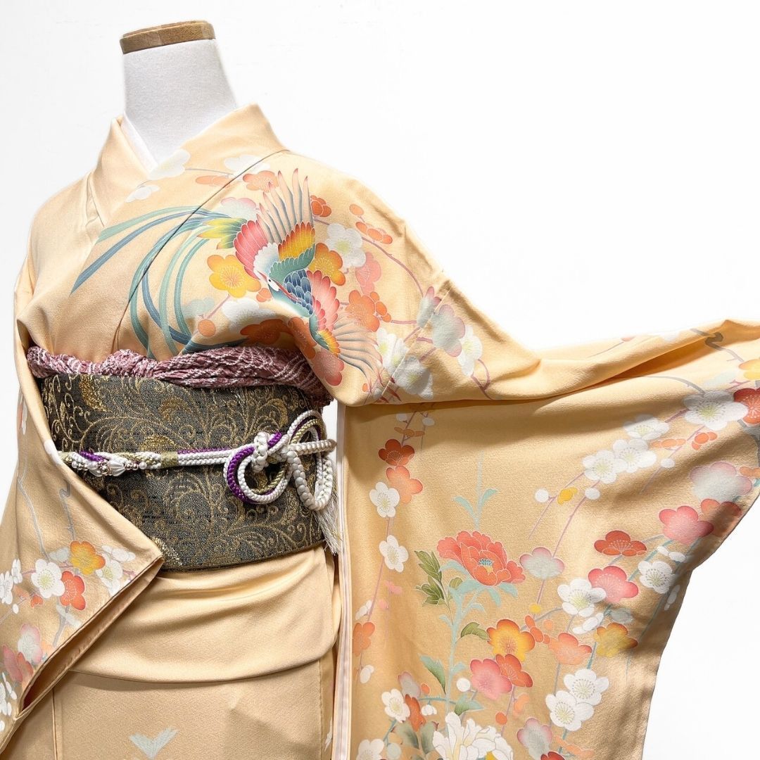 振袖 作家もの 加賀友禅 鳳凰 牡丹 梅花 花模様 着物 121 b p ms