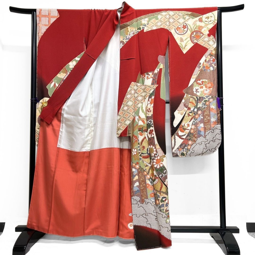 未着用 振袖 金彩 熨斗 雪輪 花模様 鹿の子 着物 121b p ms - メルカリ