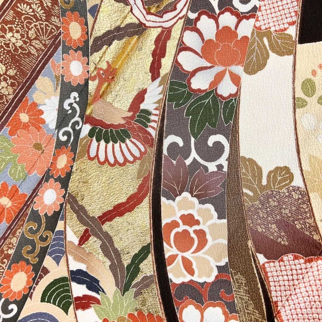 未着用 振袖 金彩 熨斗 雪輪 花模様 配送 鹿の子 着物 121b p ms 未