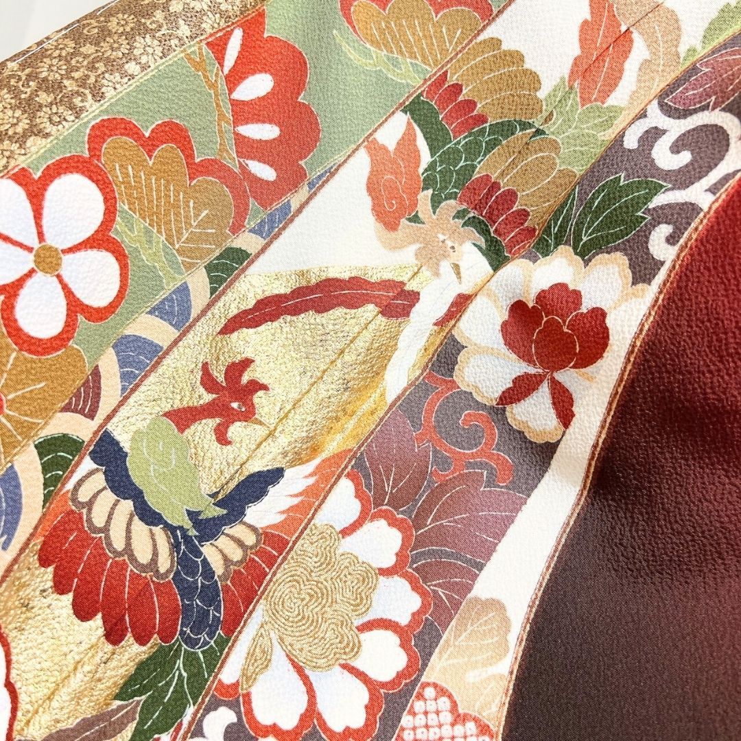 振袖　銀通し　金彩　辻ヶ花　鹿の子　牡丹　花模様　紅白　着物　121b p ms 未着用 振袖 金彩 熨斗 雪輪 花模様 配送 鹿の子 着物 121b p ms 未