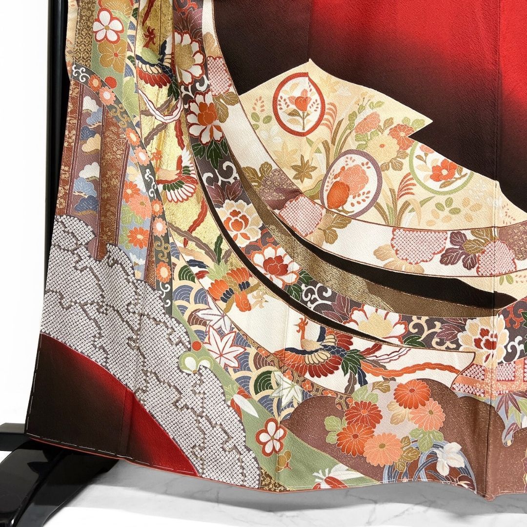 未着用 振袖 金彩 熨斗 雪輪 花模様 鹿の子 着物 121b p ms - メルカリ