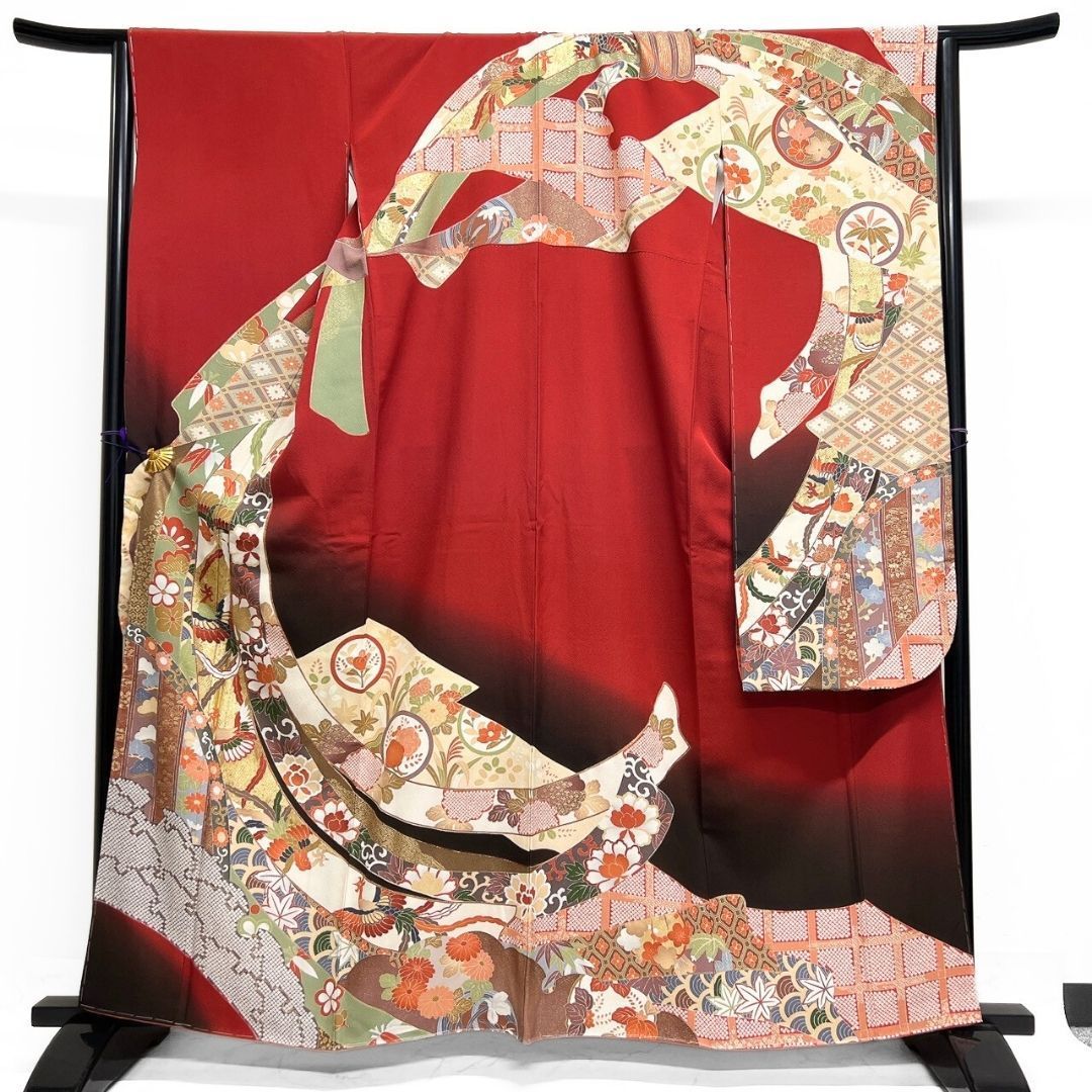 未着用 振袖 金彩 熨斗 雪輪 花模様 鹿の子 着物 121b p ms - メルカリ