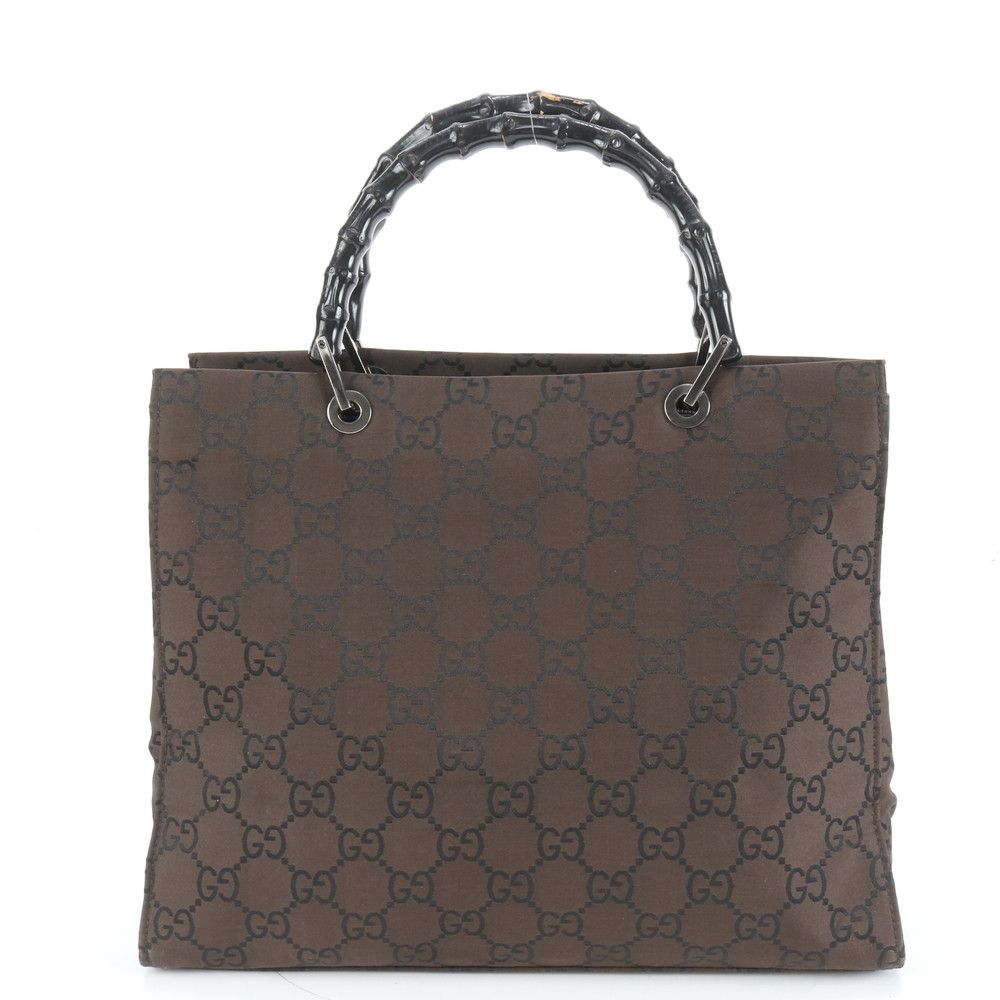 極美品 グッチ バンブー GG ナイロン レザー トート バッグ 002-1010