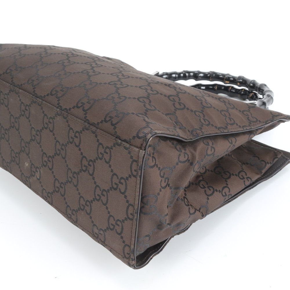 極美品 グッチ バンブー GG ナイロン レザー トート バッグ 002-1010