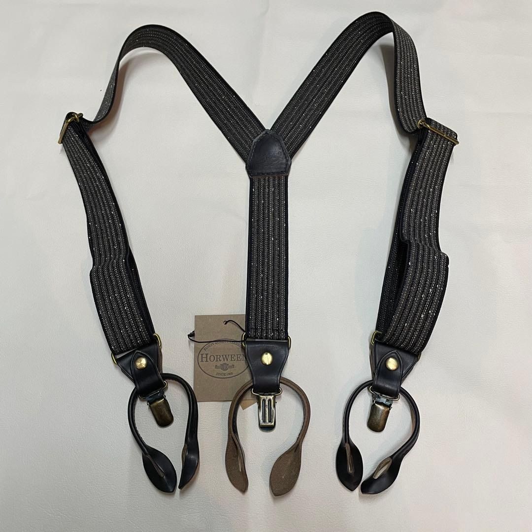 アートブラウン製 クロムエクセルレザー サスペンダー 杢ブラック 黒