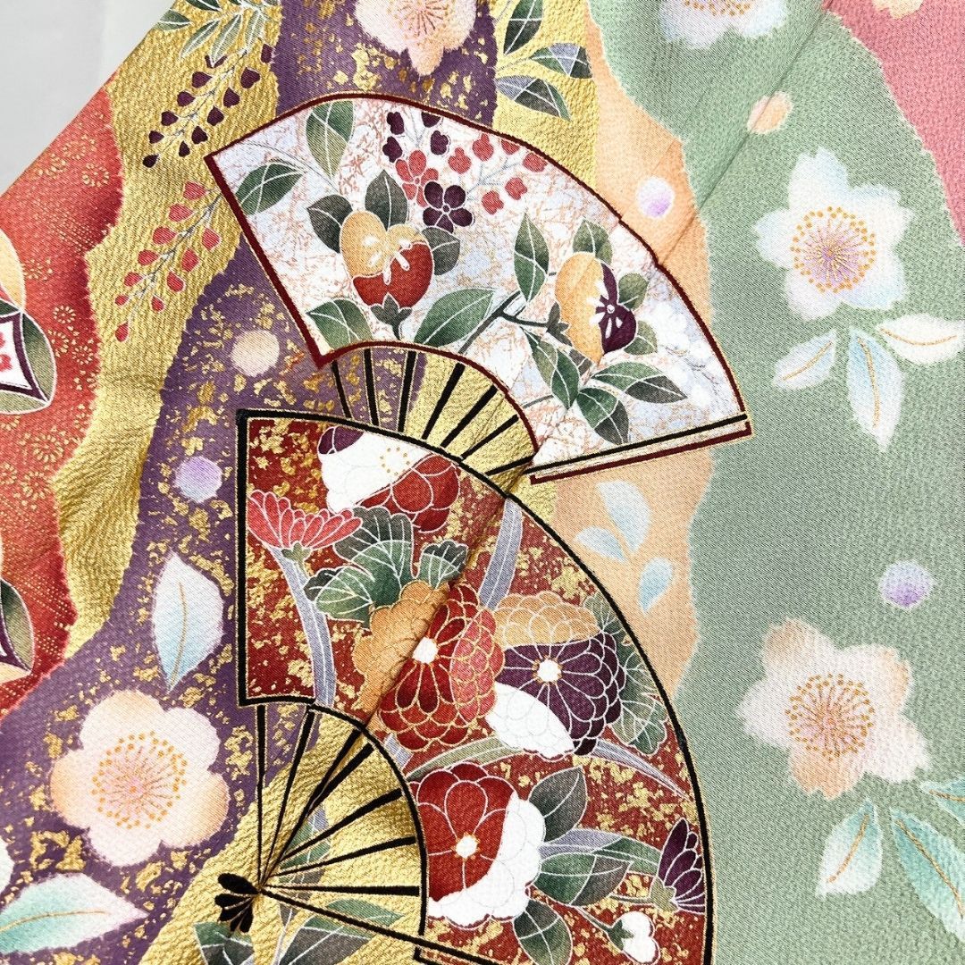  振袖 金彩 霞 扇 梅花 花模様 着物 121 b p ms 振袖 着物