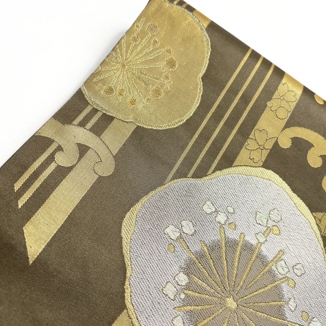 袋帯 縦縞 梅花模様 波模様 楓 金糸 着物 115 p ms - メルカリ