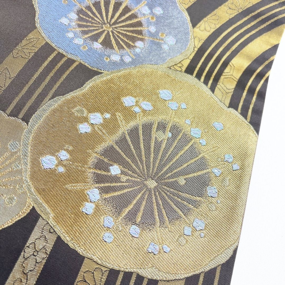 袋帯 縦縞 梅花模様 波模様 楓 金糸 着物 115 p ms - メルカリ
