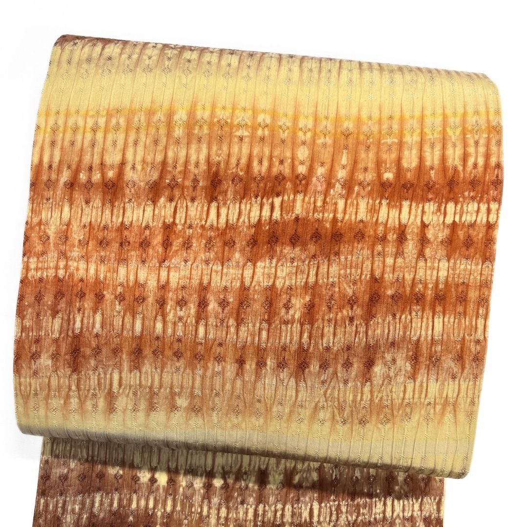 未着用 袋帯 洒落帯 全通 板締め 花織 横縞 縦縞 着物 115 p ms - メルカリ