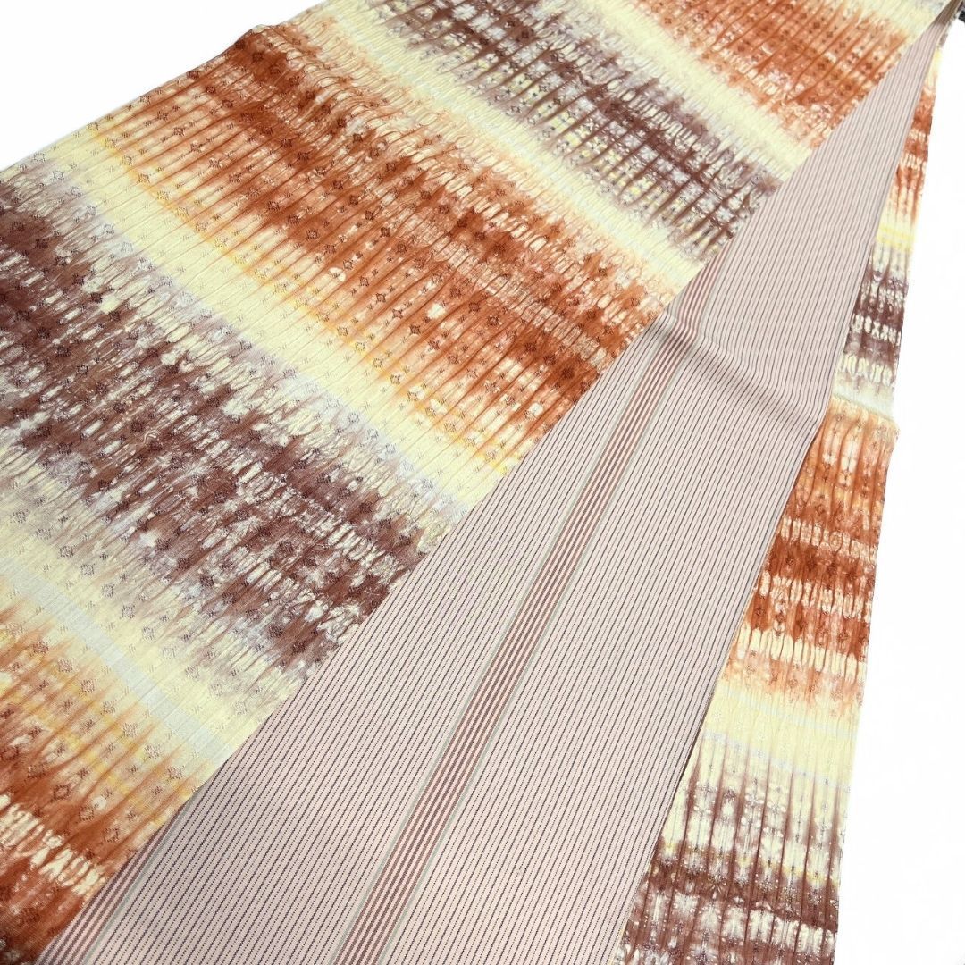 未着用 袋帯 洒落帯 全通 板締め 花織 横縞 縦縞 着物 115 p ms - メルカリ