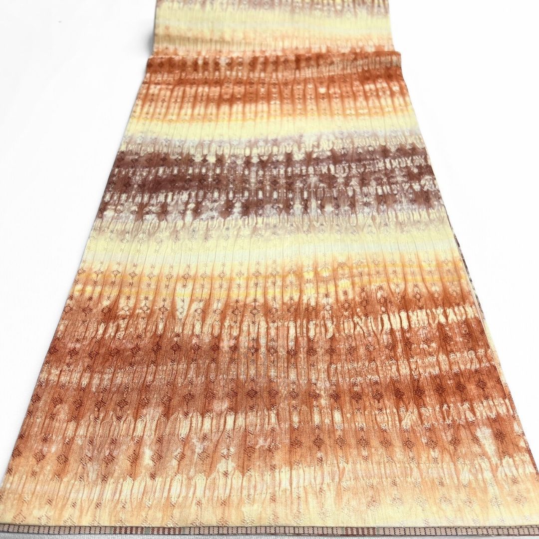 未着用 袋帯 洒落帯 全通 板締め 花織 横縞 縦縞 着物 115 p ms - メルカリ