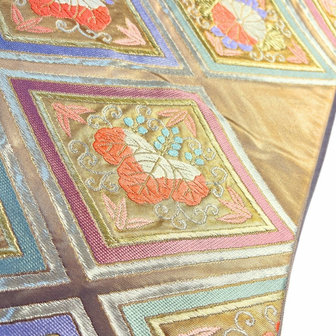 未着用 袋帯 加納幸 唐織 菱模様 桐の花 菊花 金糸 着物 115 p ms