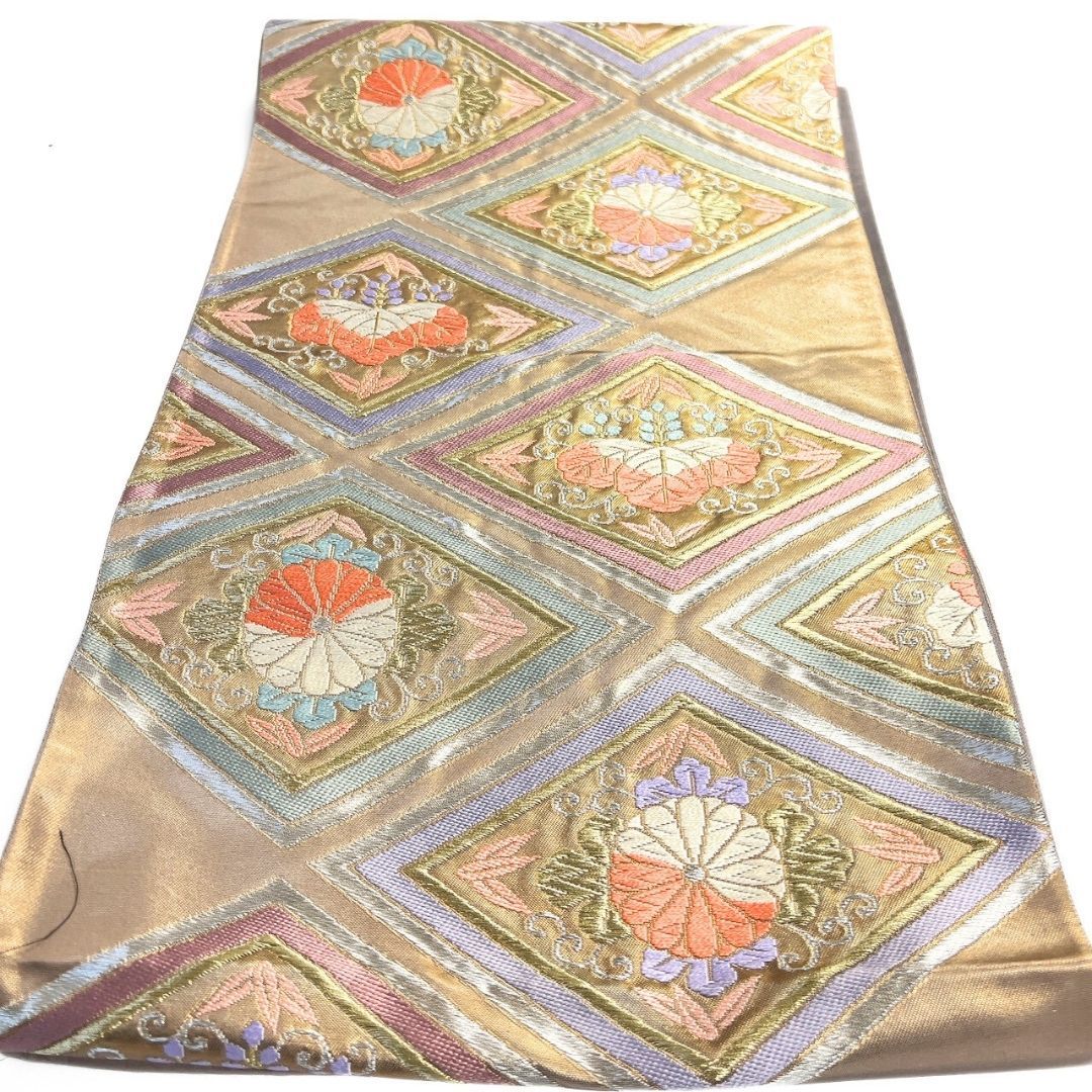 未着用 袋帯 加納幸 唐織 菱模様 桐の花 菊花 金糸 着物 115 p ms