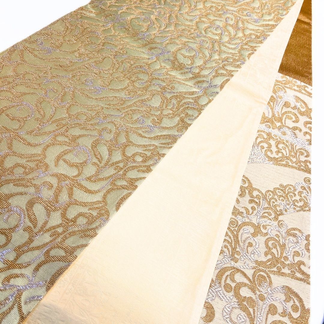 未着用 袋帯 金華山織り 輪奈ビロード 抽象模様 金糸 着物 115 p ms