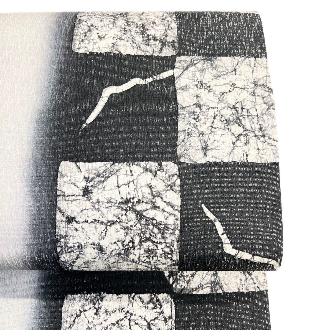  未着用 袋帯 全通 銀通し 市松模様 ぼかし 着物 115 p ms 袋帯 帯