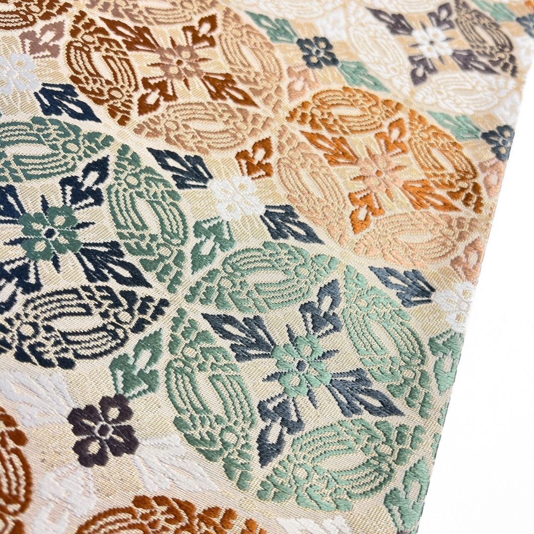 袋帯 未着用 倭繭 有職唐織 七宝 花菱 花模様 金糸 着物 115 p ms