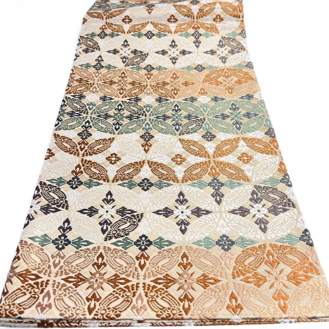 袋帯 未着用 倭繭 有職唐織 七宝 花菱 花模様 金糸 着物 115 p ms