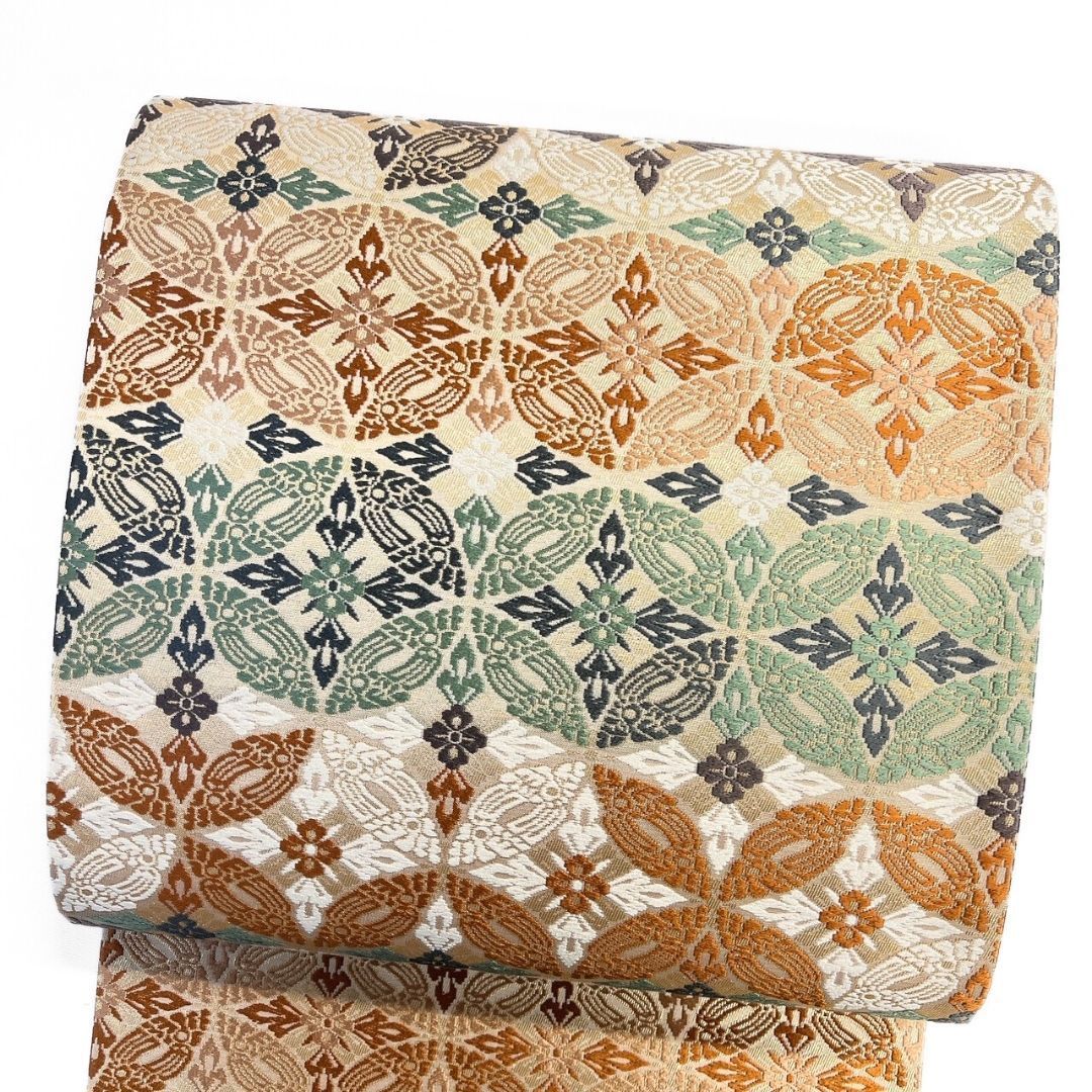 袋帯 未着用 倭繭 有職唐織 七宝 花菱 花模様 金糸 着物 115 p ms