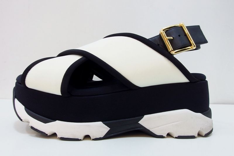 228002 MARNI マルニ テクノファブリック バックストラップ付 クロス 厚底 サンダル バイ 35