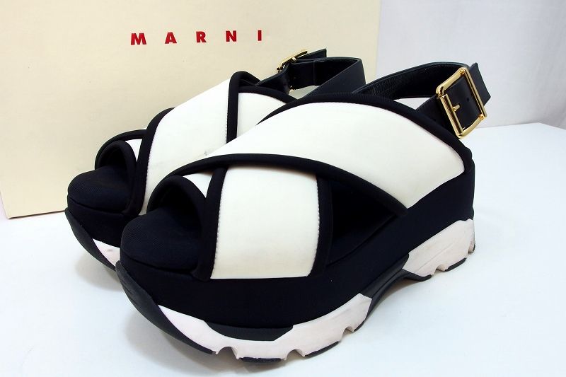 228002 MARNI マルニ テクノファブリック バックストラップ付 クロス 厚底 サンダル バイ 35