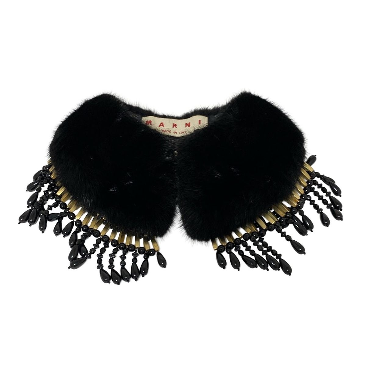 MARNI マルニ 小物 黒 ゴールド 付け襟 ビーズ ファー