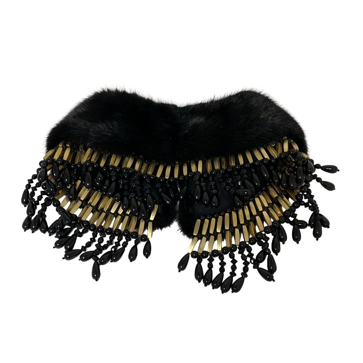 MARNI マルニ 小物 黒 ゴールド 付け襟 ビーズ ファー