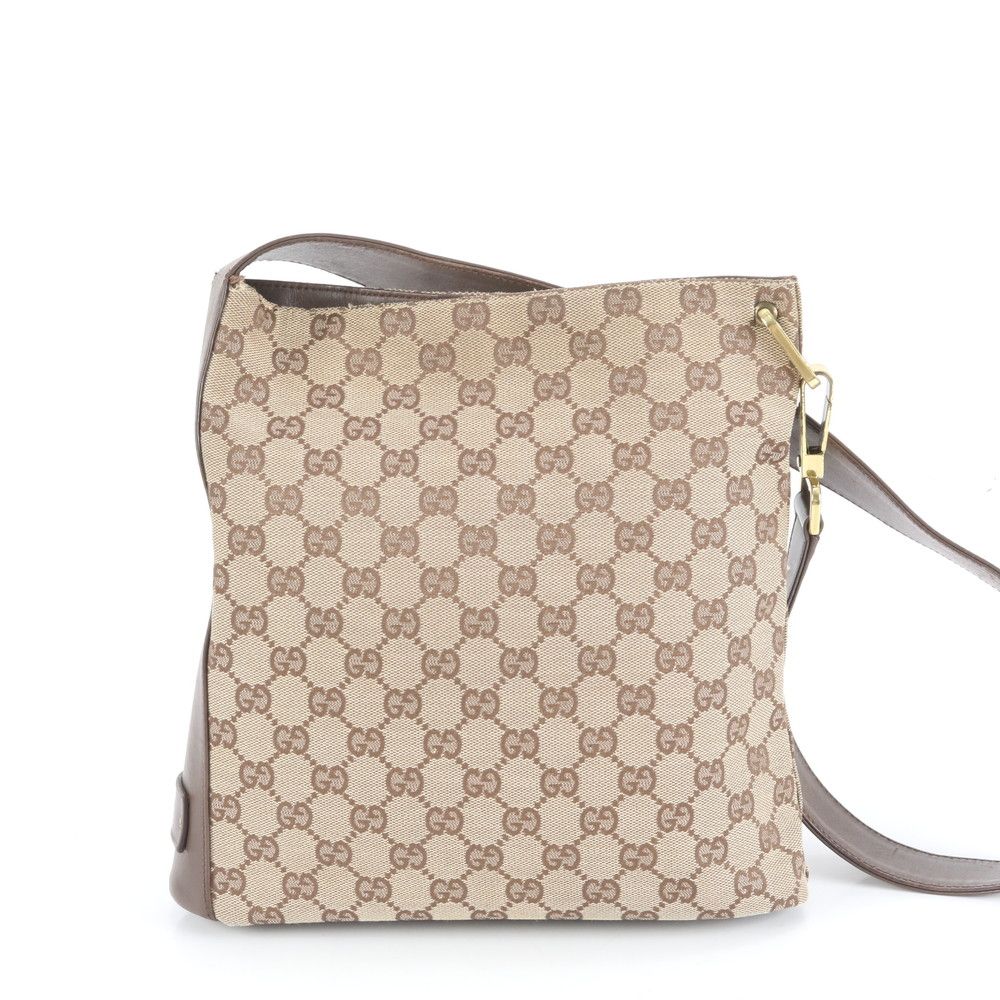 極美品 グッチ GG キャンバス レザー ショルダーバッグ 斜め掛け