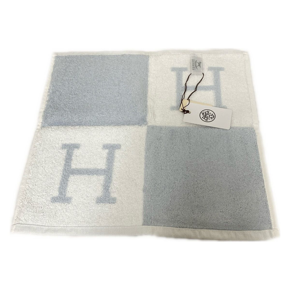 Hermès Hロゴ タオルハンカチ グレー/ホワイト HERMES(エルメス) 小物新品同様 - ライトブルー×白 ハンドタオル/Hロゴ