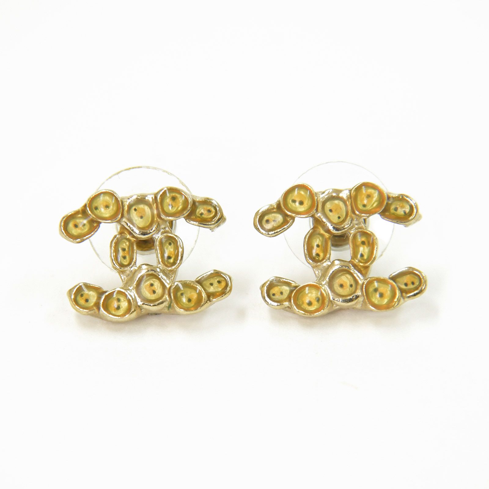 CHANEL シャネル ココマーク ピアス イエロー楕円 ストーン 両耳 A 12 A刻印 メタル イエロー ゴールド金具 3.8 g 4 b 009599