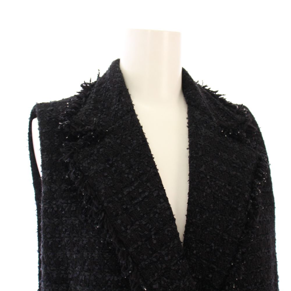 ANAYI ノーカラー　ベスト　34　アナイ　ツイード アナイ ANAYI 22AW ツイードベスト ダブルブレスト 34 黒 10222710300 /KH