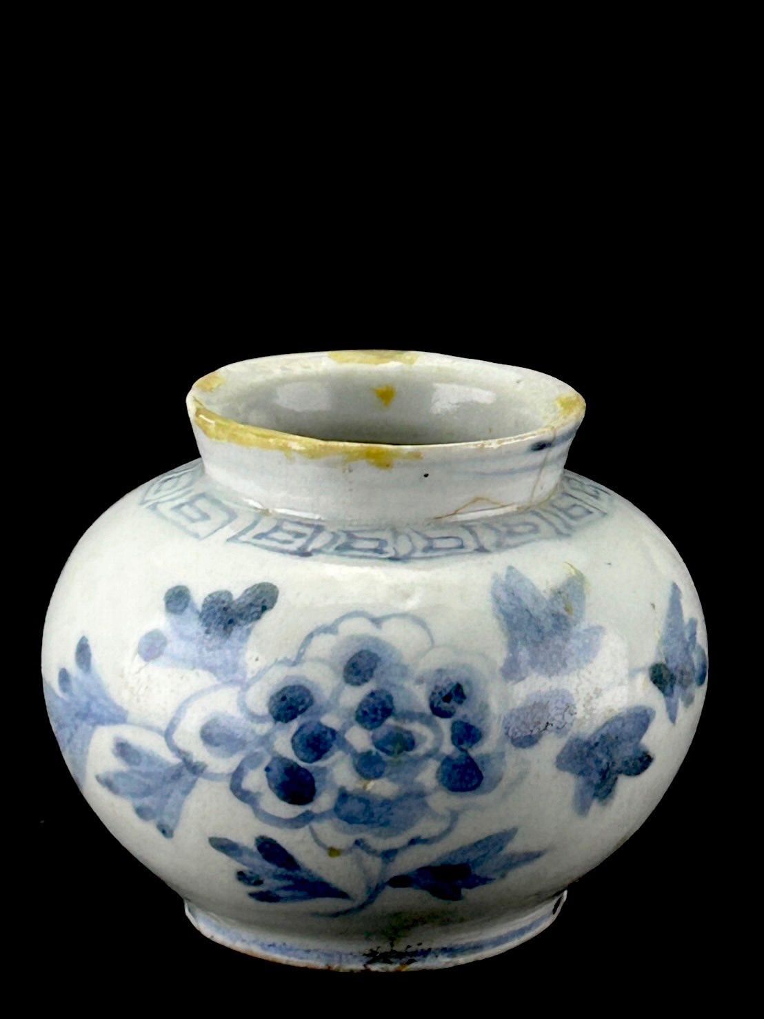 幽玄】李朝時代 白磁染付李朝小壺 共箱 金継 山品啓録蔵 時代 朝鮮 李