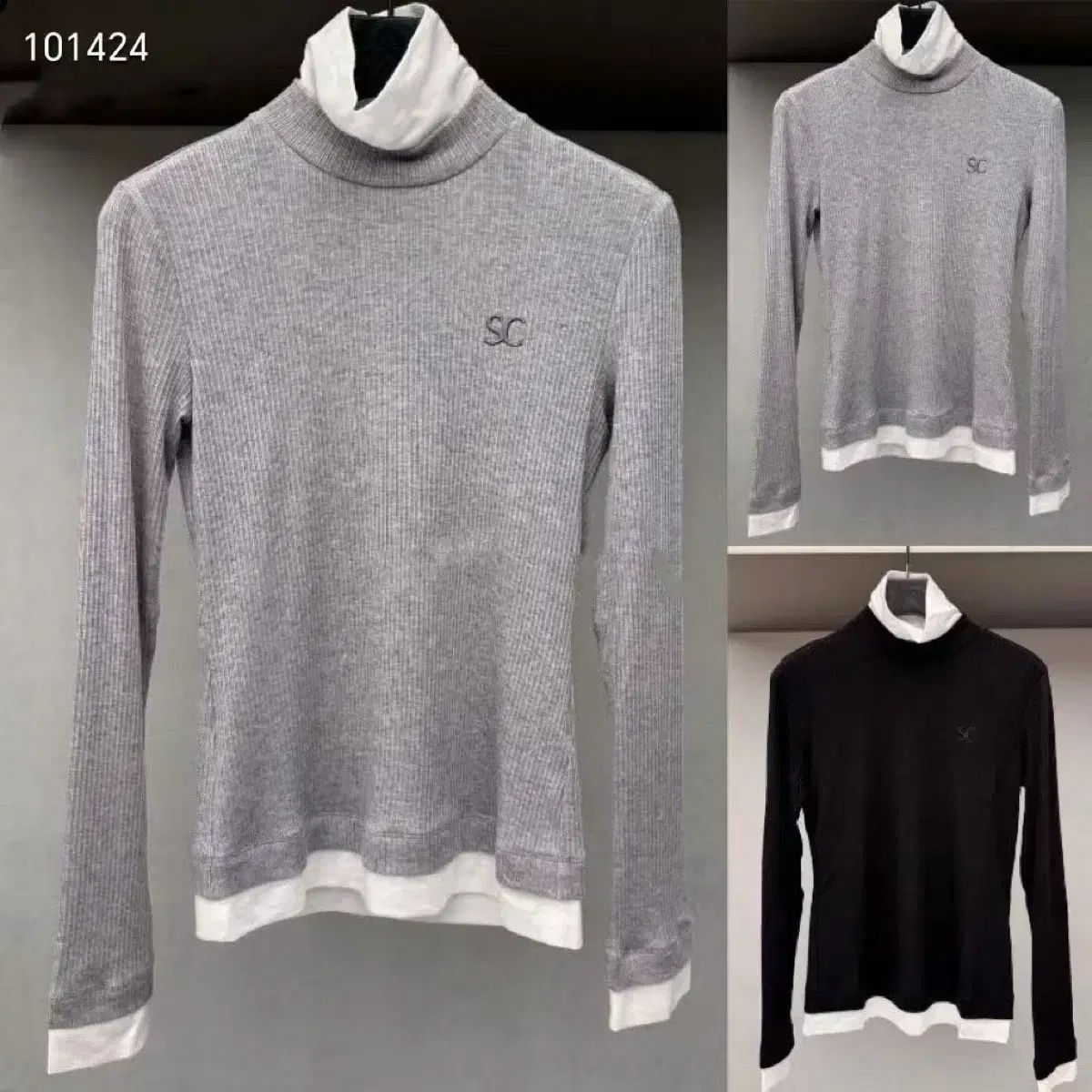 SC ゴージ レイヤード タートルネックTシャツ グレー ブラック