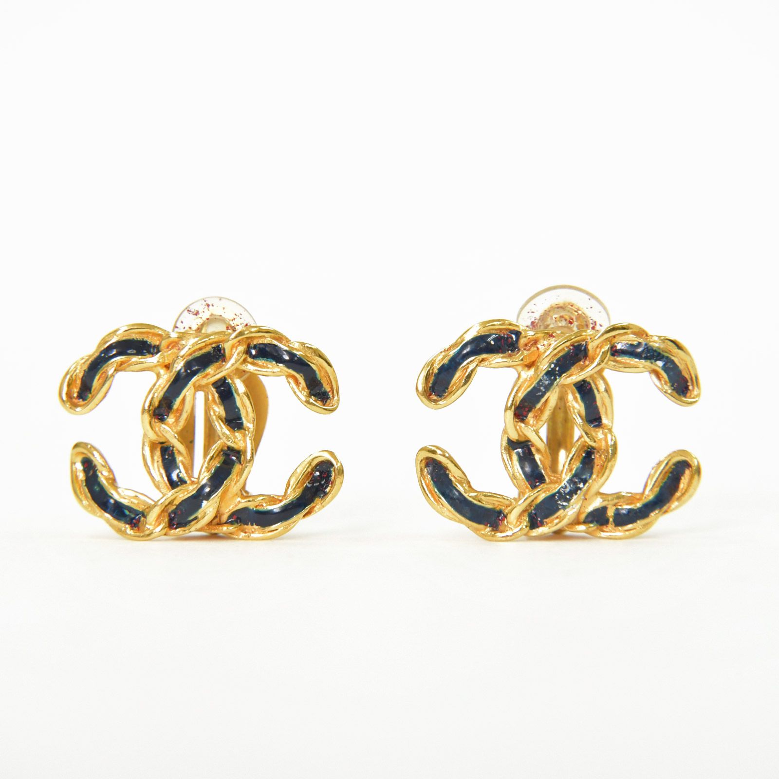 CHANEL シャネル イヤリング ココマーク チェーン柄 両耳 02 P刻印 10.6 g メタル ブラック ゴールド金具 4 b 009605