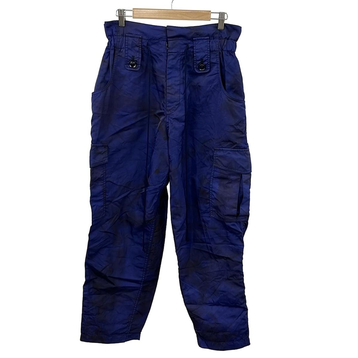 Ground Y グラウンド ワイ パンツ サイズ3 L レディース - ネイビー×ダークブラウン フルレングス シワ加工 ウエストゴム