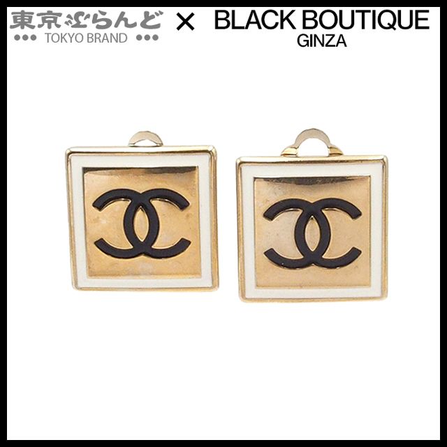 シャネル CHANEL イヤリング ゴールドxブラックxホワイト メタル 樹脂系 スクエア ココマーク B 21 レディース