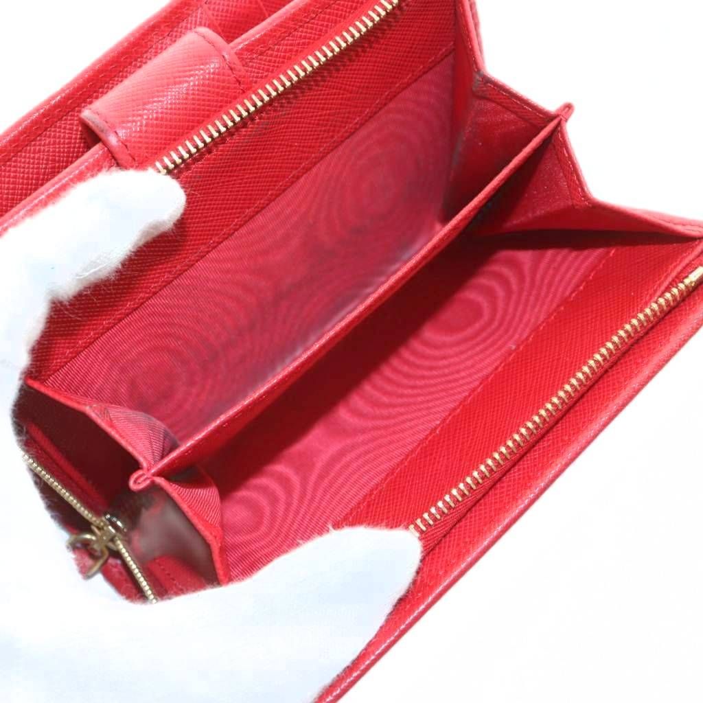 プラダ PRADA サフィアーノ 二つ折り財布 小銭入れ ロゴ レザー 赤