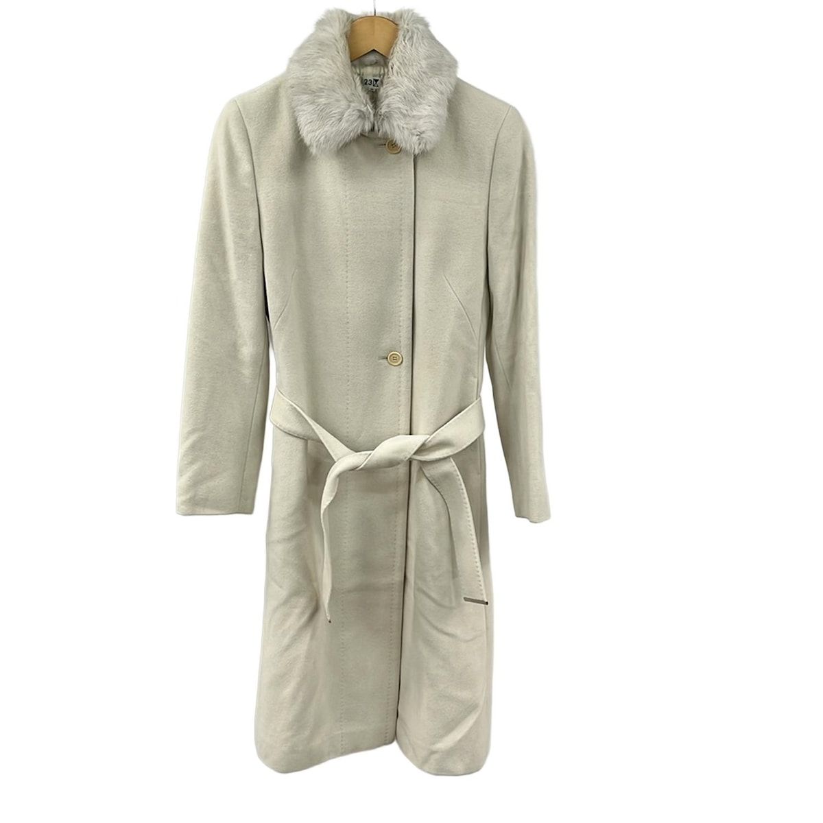 23区 ニジュウサンク コート サイズ40 M レディース - アイボリー×ベージュ 長袖 ラビット ラパン ロング丈 ファー着脱可 秋 冬