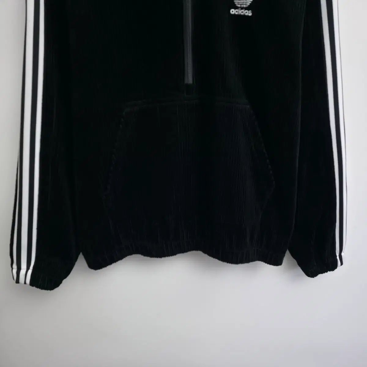 S アディダス コーデュロイ ハーフジップアップ ブラック