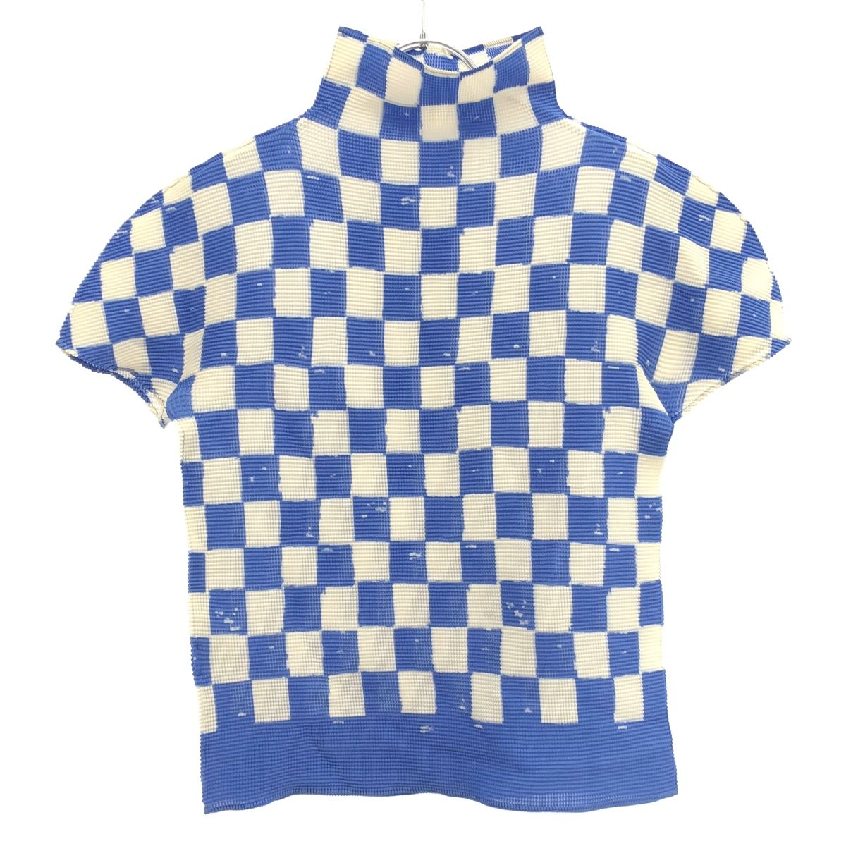 me ISSEY MIYAKE ミーイッセイ ミヤケ チェッカープリーツハイネックTシャツ ブルー F