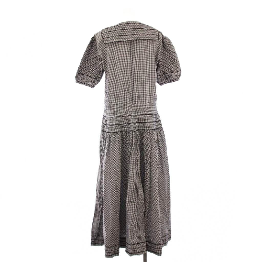 【中古】インゲボルグ INGEBORG フレアワンピース マキシ ロング 半袖 パフスリーブ ギンガムチェック グレー インゲボルグ INGEBORG フレアワンピース マキシ ロング 半袖