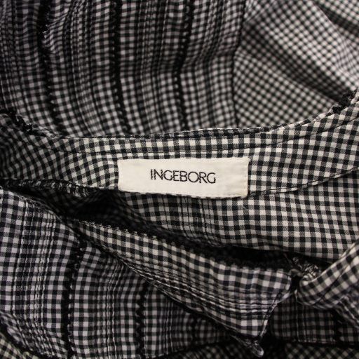 【中古】インゲボルグ INGEBORG フレアワンピース マキシ ロング 半袖 パフスリーブ ギンガムチェック グレー インゲボルグ INGEBORG フレアワンピース マキシ ロング 半袖