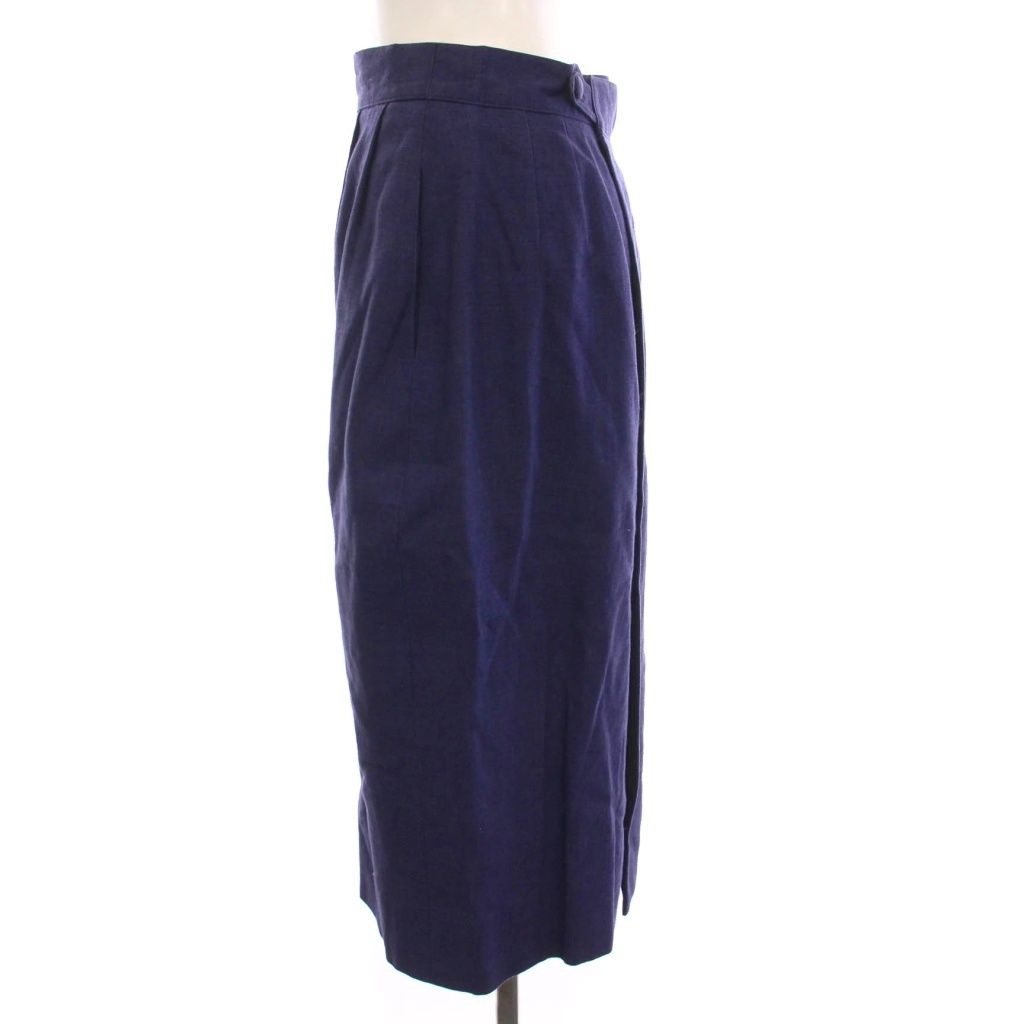 エルメス HERMES ラップスカート ひざ丈 タイト リネン 38 ネイビー