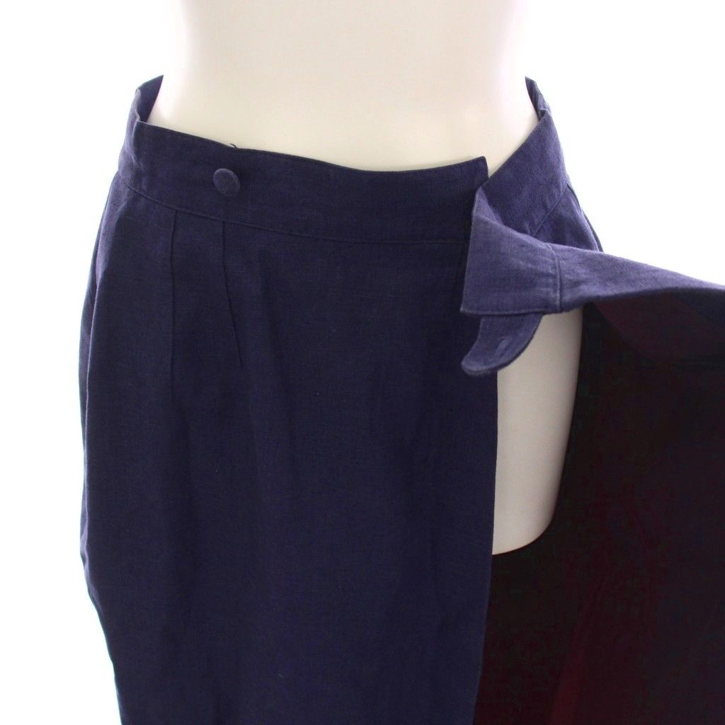 エルメス HERMES ラップスカート ひざ丈 タイト リネン 38 ネイビー