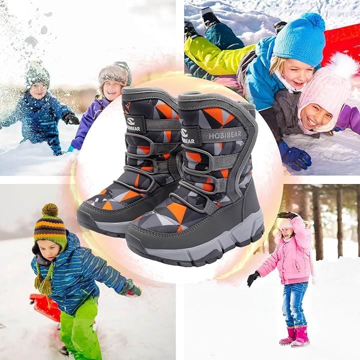 くもにせ(kumonice) スノーブーツ キッズ 男の子 スノーシューズ 女の子 長靴 ジュニア 子供 防水 防寒 雪遊び 雪用 冬 ウインターブーツ (グレー，  22.0 cm 2.5E)