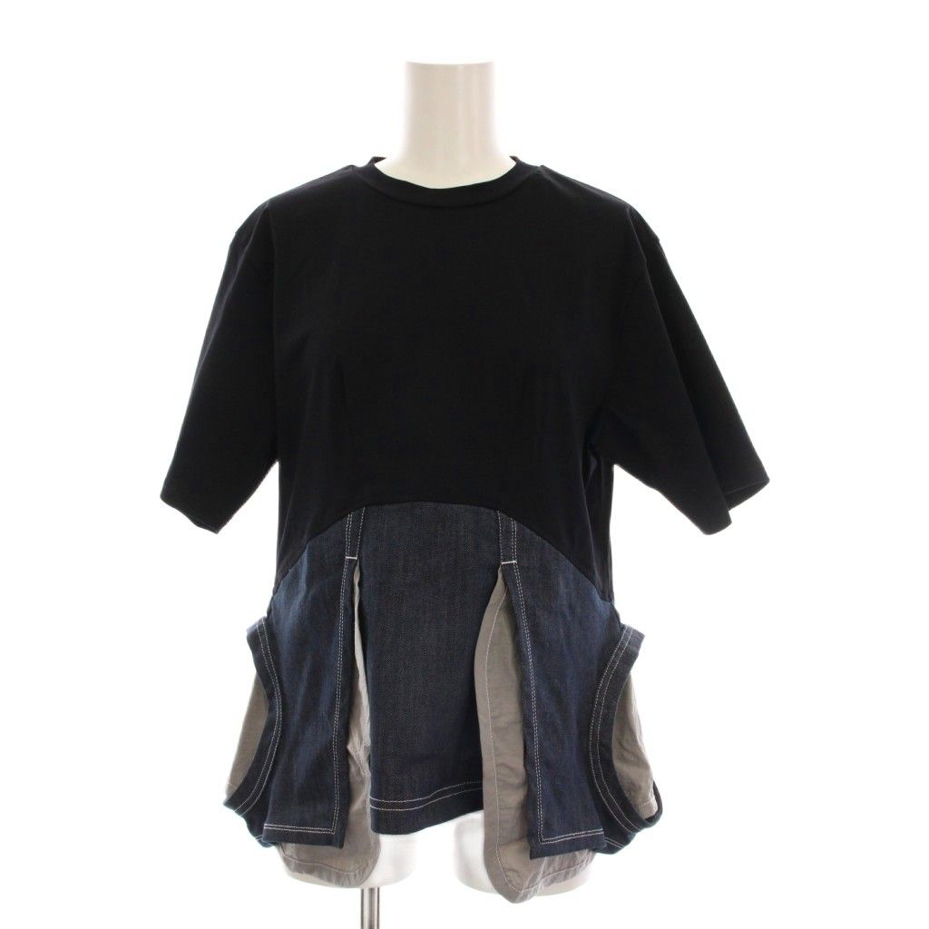 アンスリード UN 3 D. 25 SS HOLE DETAIL T-SH ホールディテールTシャツ カットソー 半袖 38 紺 ネイビー 黒 ブラック YM