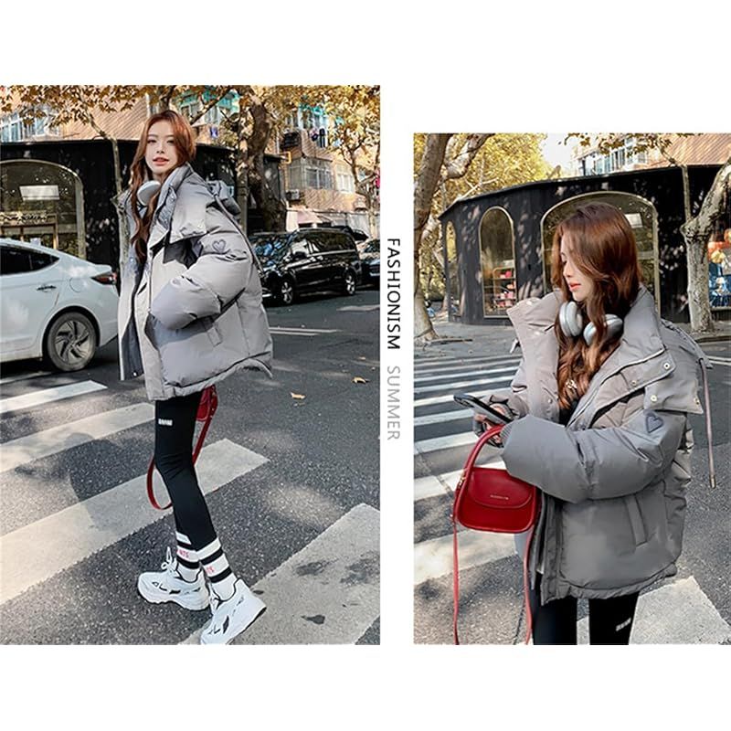 Ｋａｙｉｙａｓｕ ダウンコート レディース 中綿ジャケット フード付き ショート丈 アウター 秋冬 防寒 暖かい 厚手 ゆったり 韓国風 カジュアル 通勤 通学 L グレー 0 コート ジャケット ファッション