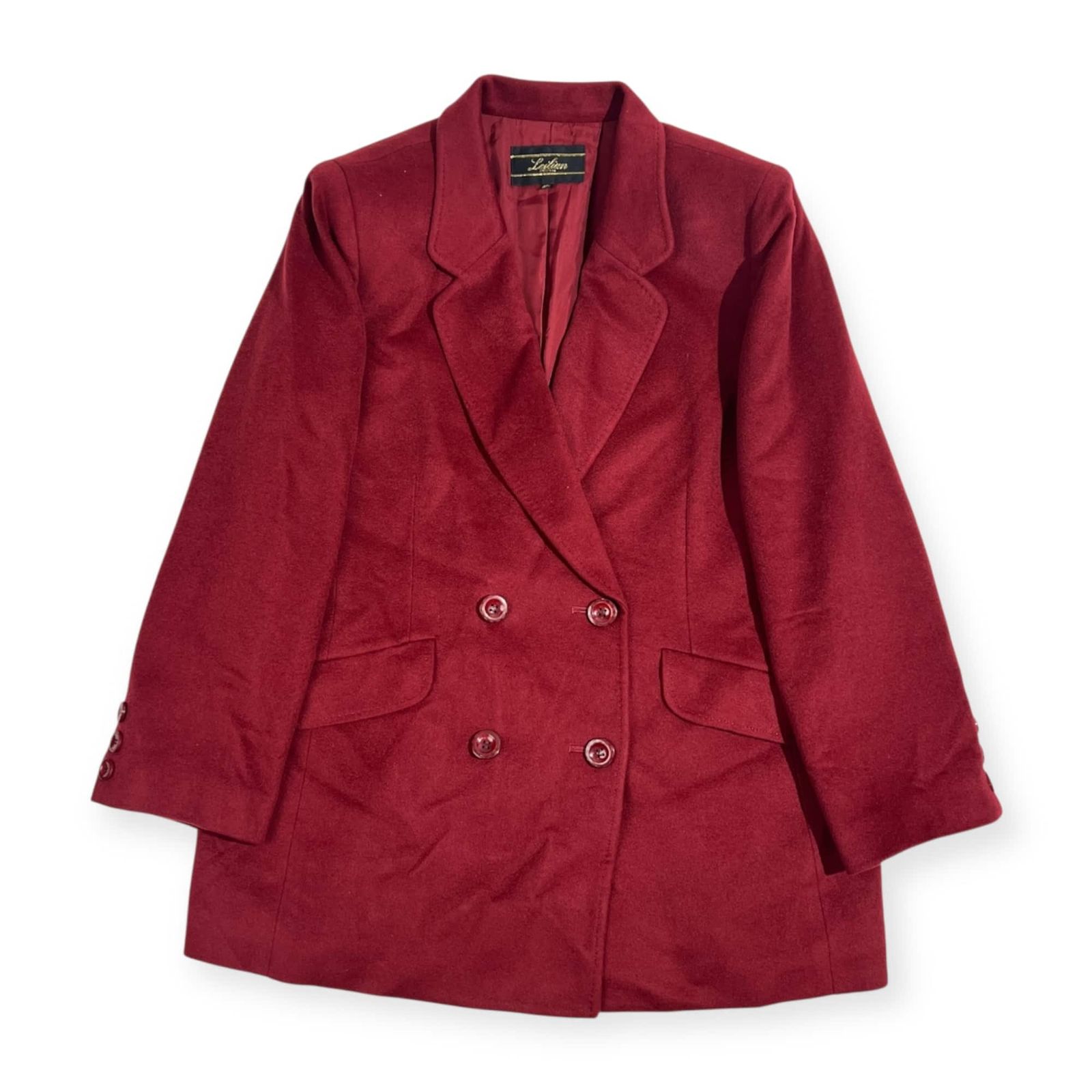 【カシミヤ100】 レリアン テーラードジャケット ダブル 2L-3L ボルドー カシミヤ100% Leilian レリアン ダブル ジャケット 15＋/ワインレッド