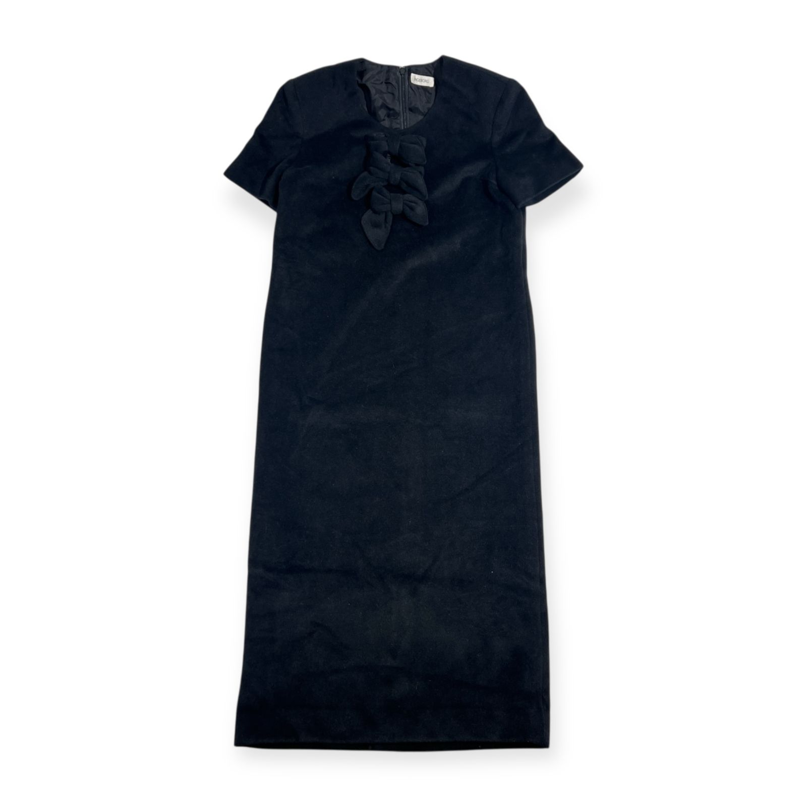 INGEBORG インゲボルグ アンゴラ混 リボン 半袖 ロング ワンピース