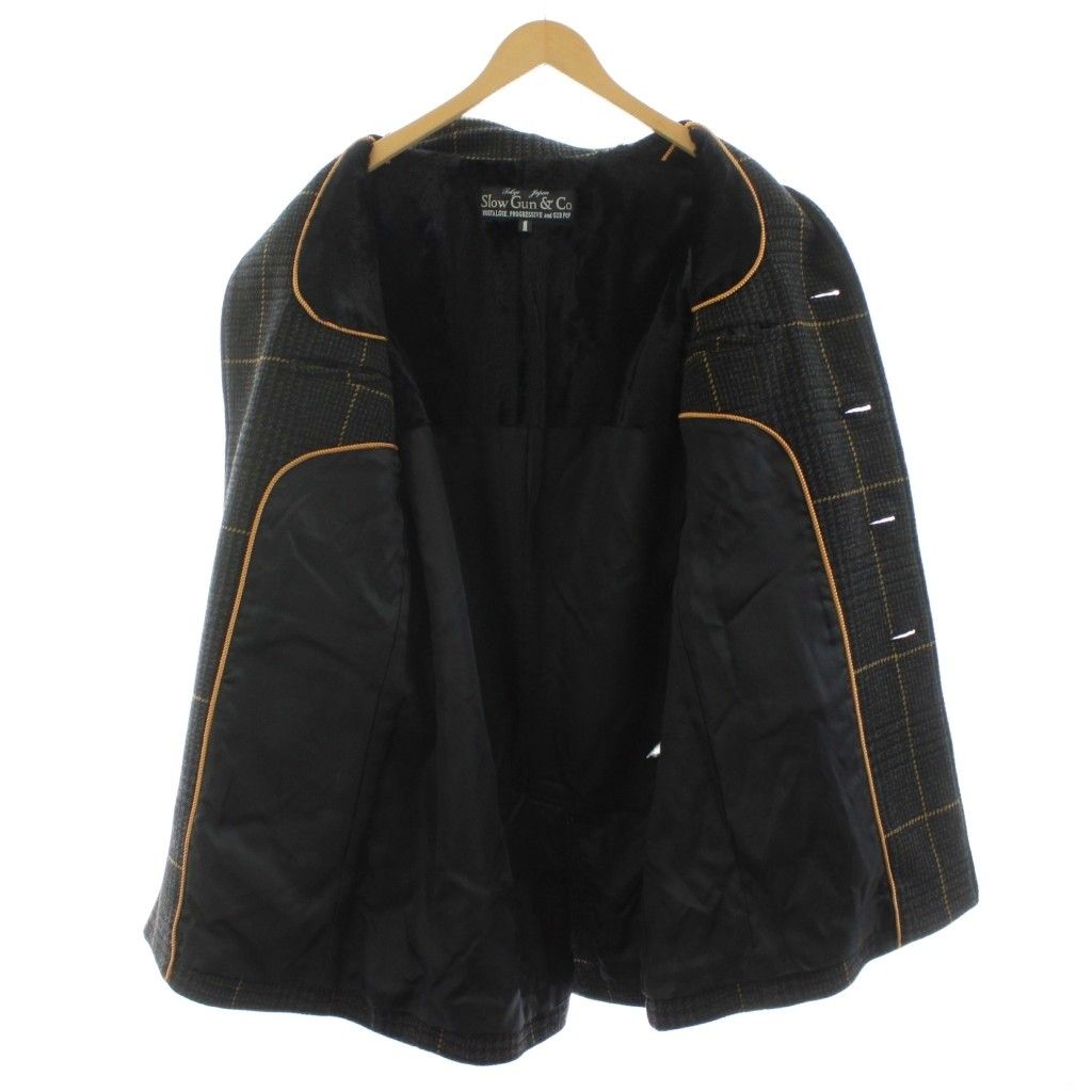 スロウガン SLOWGUN ステンカラーコート ミドル丈 チェック柄 ウール 1