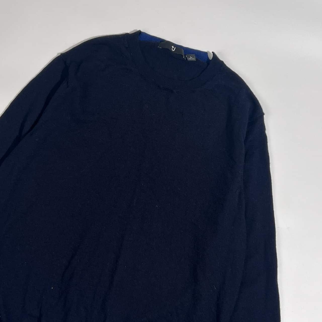 カシミヤ100% UNIQLO ＋J ユニクロ ニット セーター L/ネイビー 